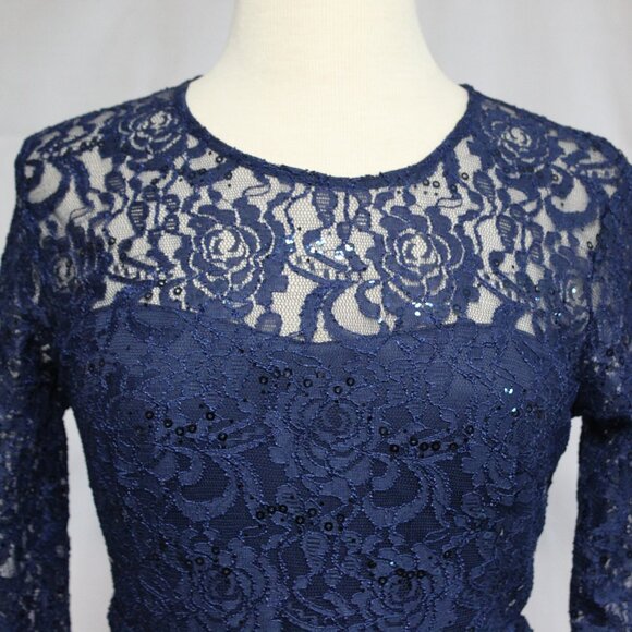 Sally Fashion Knee Length Dress-Lace-#8855-SIZE Small-NAVY BLUE-New With Tags - Picture 5 of 6